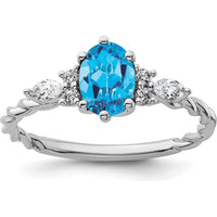 14K White Gold Polished Diamond and Blue Topaz Twisted Ring with Oval Blue Topaz and Marquise Diamonds - 1.25 Carat Total Gem Weight by 0