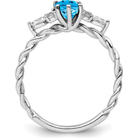 14K White Gold Polished Diamond and Blue Topaz Twisted Ring with Oval Blue Topaz and Marquise Diamonds - 1.25 Carat Total Gem Weight by 0