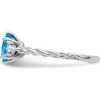 14K White Gold Polished Diamond and Blue Topaz Twisted Ring with Oval Blue Topaz and Marquise Diamonds - 1.25 Carat Total Gem Weight by 0