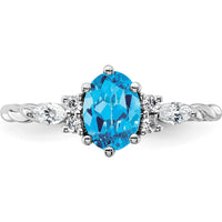 14K White Gold Polished Diamond and Blue Topaz Twisted Ring with Oval Blue Topaz and Marquise Diamonds - 1.25 Carat Total Gem Weight by 0