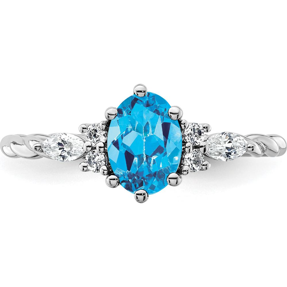 14K White Gold Polished Diamond and Blue Topaz Twisted Ring with Oval Blue Topaz and Marquise Diamonds - 1.25 Carat Total Gem Weight by 0