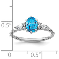 14K White Gold Polished Diamond and Blue Topaz Twisted Ring with Oval Blue Topaz and Marquise Diamonds - 1.25 Carat Total Gem Weight by 0