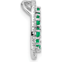 14K White Gold Polished Diamond and Emerald Heart Pendant with 9 Round Emeralds and 18 Round Diamonds - 0.87 Carat Total Gem Weight by Oro Pregiato