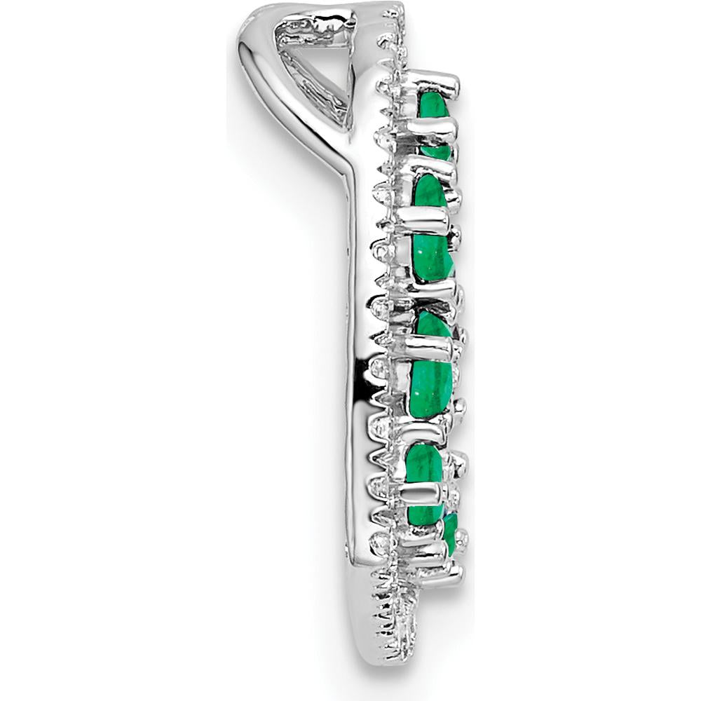 14K White Gold Polished Diamond and Emerald Heart Pendant with 9 Round Emeralds and 18 Round Diamonds - 0.87 Carat Total Gem Weight by Oro Pregiato