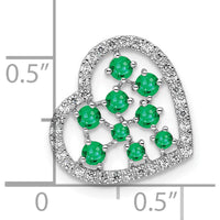 14K White Gold Polished Diamond and Emerald Heart Pendant with 9 Round Emeralds and 18 Round Diamonds - 0.87 Carat Total Gem Weight by Oro Pregiato