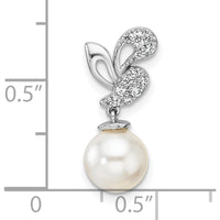 14K White Gold Polished Diamond and Freshwater Cultured Pearl Chain Slide Pendant with 1/10 Carat Diamonds by Monteluci Fine Jewelry