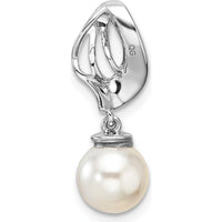 14K White Gold Polished Diamond and Freshwater Cultured Pearl Pendant - 1/10 Carat Diamond Weight by Monteluci Fine Jewelry