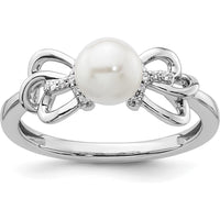 14K White Gold Polished Diamond and Freshwater Pearl Fashion Ring with Diamond Accent - 0.05 Carat Total Diamond Weight by 0