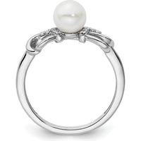 14K White Gold Polished Diamond and Freshwater Pearl Fashion Ring with Diamond Accent - 0.05 Carat Total Diamond Weight by 0