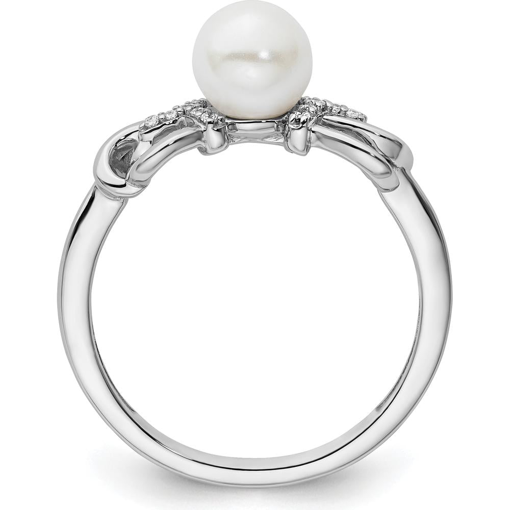 14K White Gold Polished Diamond and Freshwater Pearl Fashion Ring with Diamond Accent - 0.05 Carat Total Diamond Weight by 0