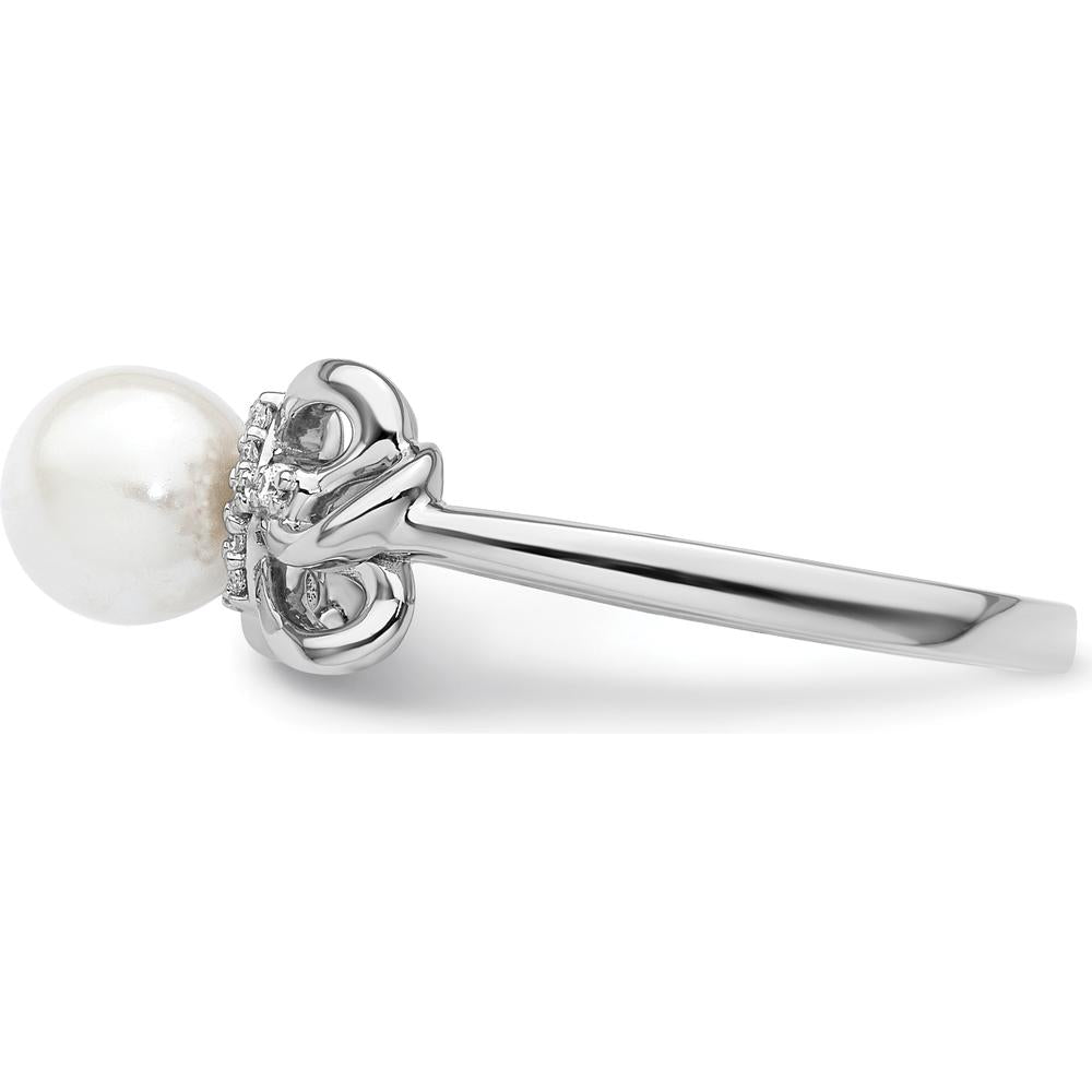 14K White Gold Polished Diamond and Freshwater Pearl Fashion Ring with Diamond Accent - 0.05 Carat Total Diamond Weight by 0