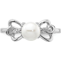 14K White Gold Polished Diamond and Freshwater Pearl Fashion Ring with Diamond Accent - 0.05 Carat Total Diamond Weight by 0