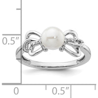 14K White Gold Polished Diamond and Freshwater Pearl Fashion Ring with Diamond Accent - 0.05 Carat Total Diamond Weight by 0
