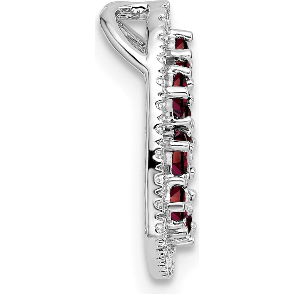 14K White Gold Polished Diamond and Garnet Heart Pendant with Prong Set Round Stones - 0.87 Carat Total Weight by Oro Pregiato