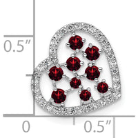 14K White Gold Polished Diamond and Garnet Heart Pendant with Prong Set Round Stones - 0.87 Carat Total Weight by Oro Pregiato