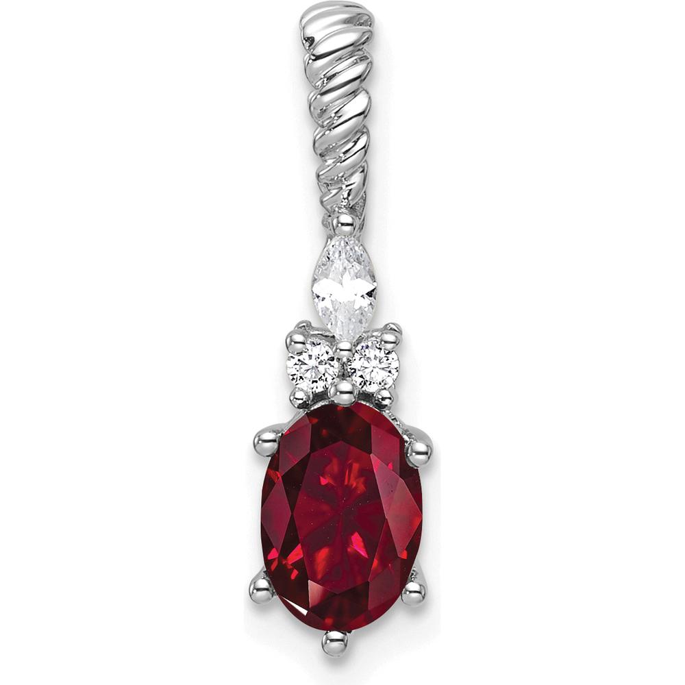 14K White Gold Polished Diamond and Lab Created Ruby Twisted Chain Slide with Marquise and Round Diamonds by Oro Pregiato