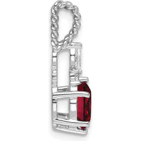 14K White Gold Polished Diamond and Lab Created Ruby Twisted Chain Slide with Marquise and Round Diamonds by Oro Pregiato