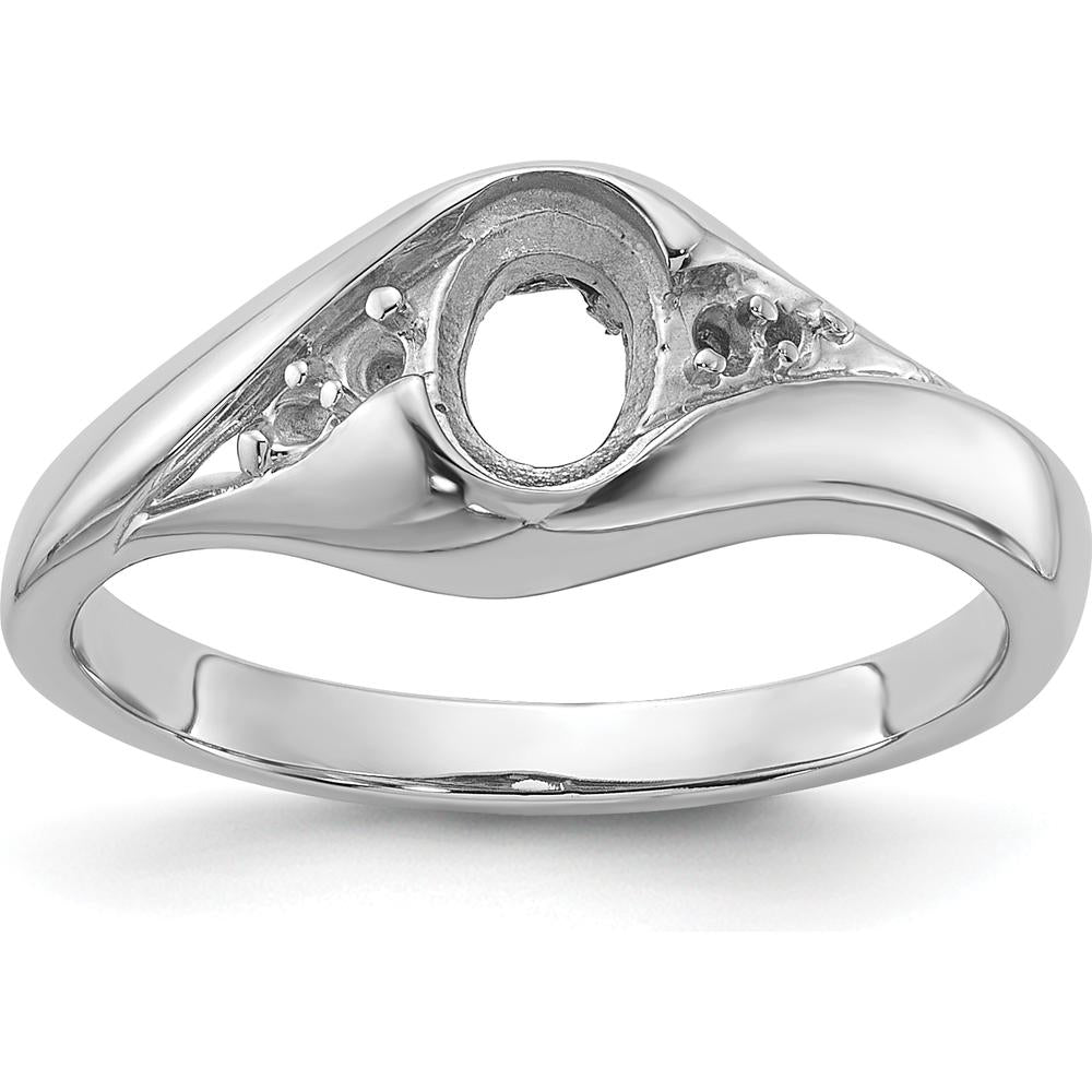 14K White Gold Polished Diamond & Oval Gemstone Ring Mounting - 0.058 Carat Diamond Weight by Oro Pregiato
