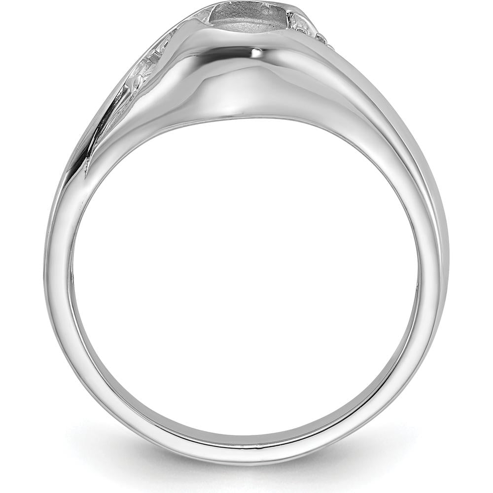 14K White Gold Polished Diamond & Oval Gemstone Ring Mounting - 0.058 Carat Diamond Weight by Oro Pregiato