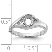 14K White Gold Polished Diamond & Oval Gemstone Ring Mounting - 0.058 Carat Diamond Weight by Oro Pregiato