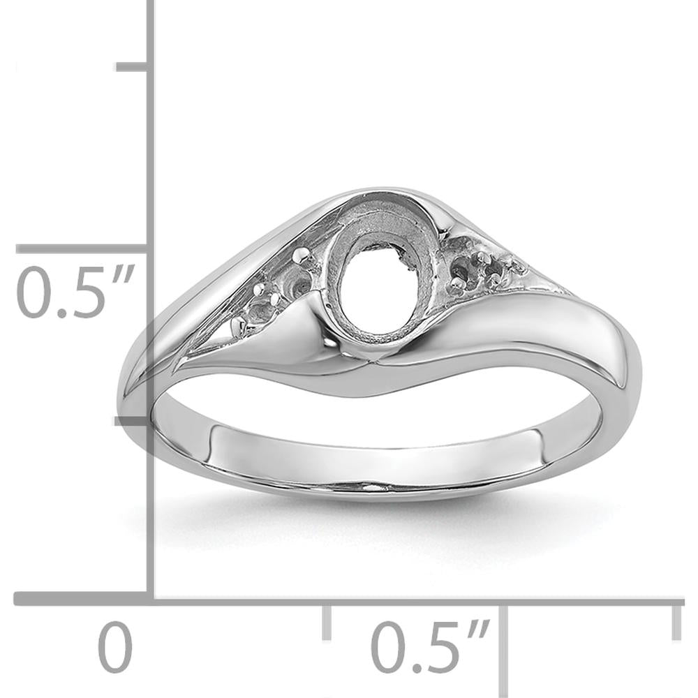 14K White Gold Polished Diamond & Oval Gemstone Ring Mounting - 0.058 Carat Diamond Weight by Oro Pregiato