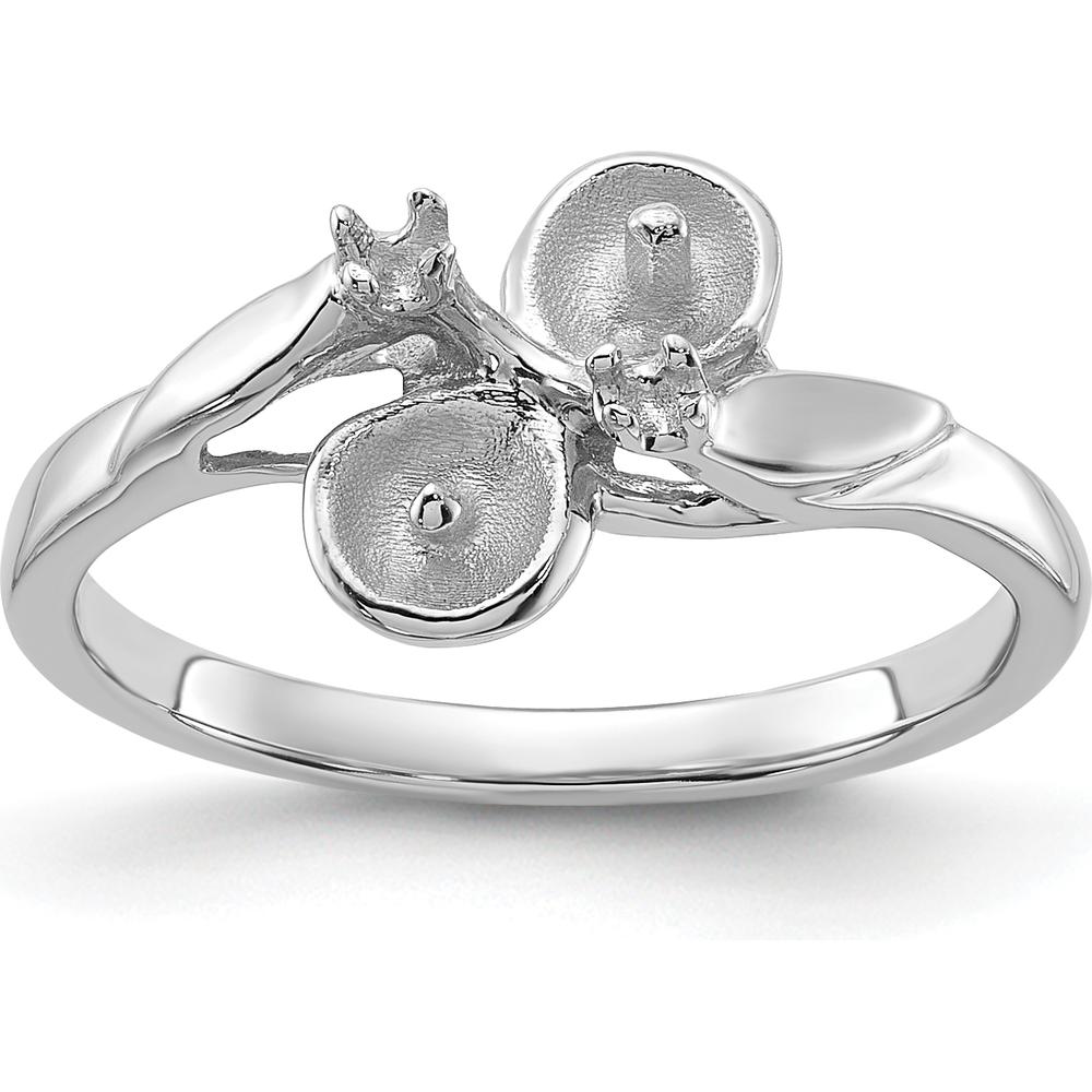 14K White Gold Polished Diamond & Pearl Ring Mounting - 2mm Band Width, 11mm x 10mm Top by Monteluci Fine Jewelry