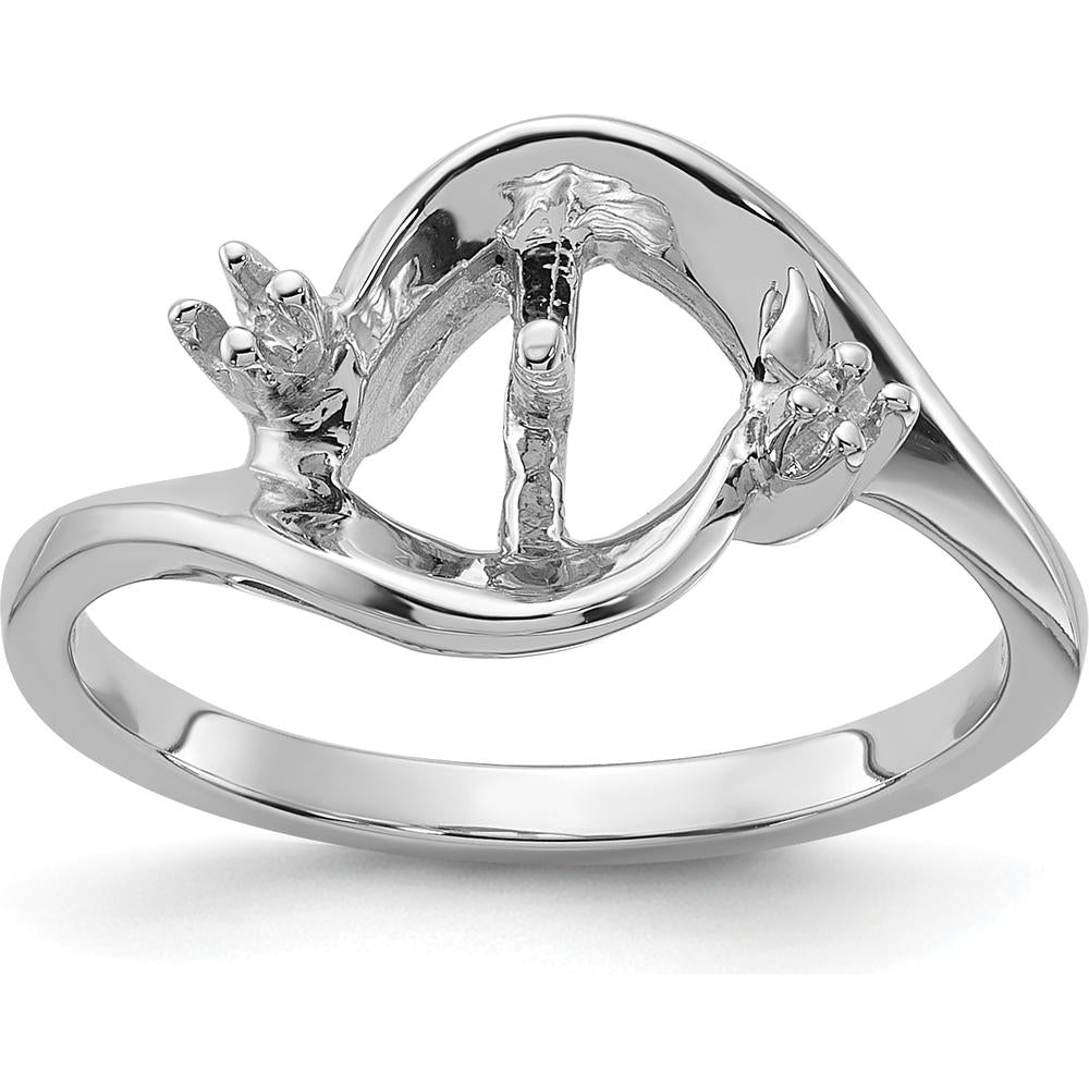 14K White Gold Polished Diamond & Pearl Ring Mounting - 7mm Center Stone Size by Oro Pregiato