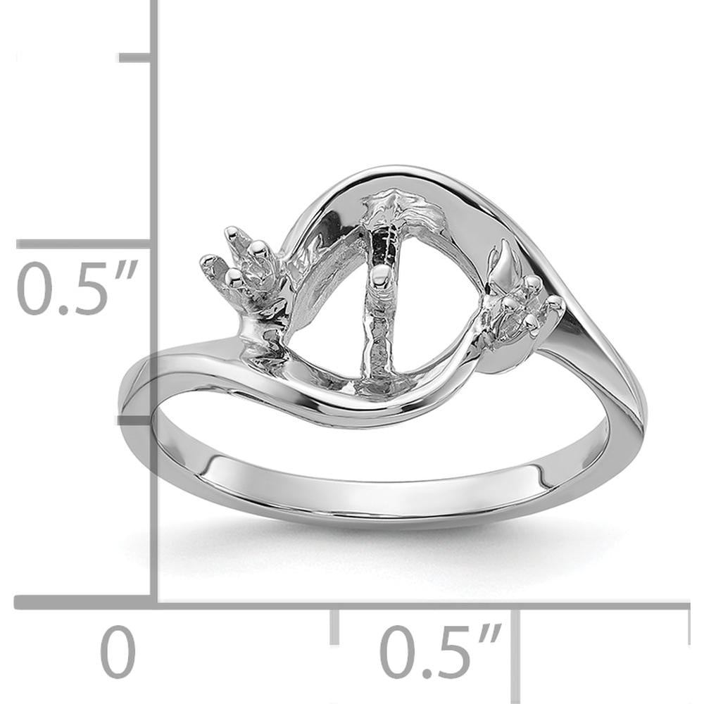 14K White Gold Polished Diamond & Pearl Ring Mounting - 7mm Center Stone Size by Oro Pregiato