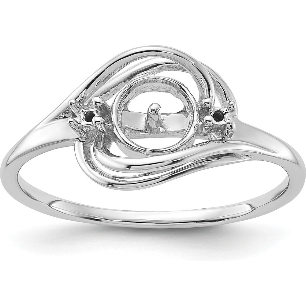 14K White Gold Polished Diamond & Pearl Ring Mounting - Customizable Design, Rhodium Plated by Monteluci Fine Jewelry