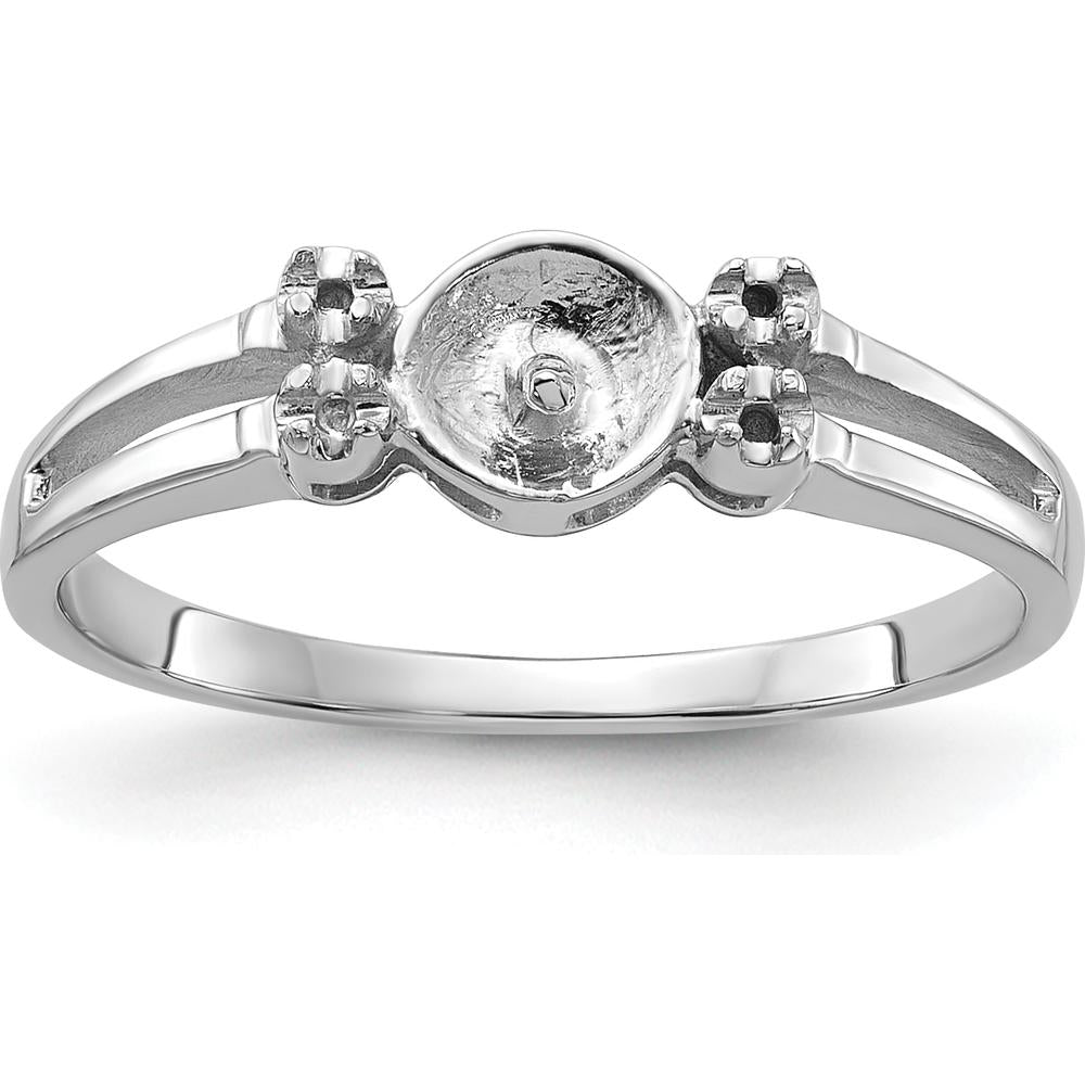 14K White Gold Polished Diamond & Pearl Ring Mounting with 4 Side Stone Settings - 1.1mm Stones by Oro Pregiato