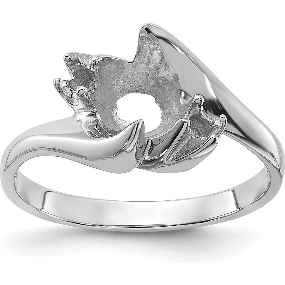 14K White Gold Polished Diamond & Pearl Ring Mounting with Rhodium Plating - 9mm Top Length by Monteluci Fine Jewelry