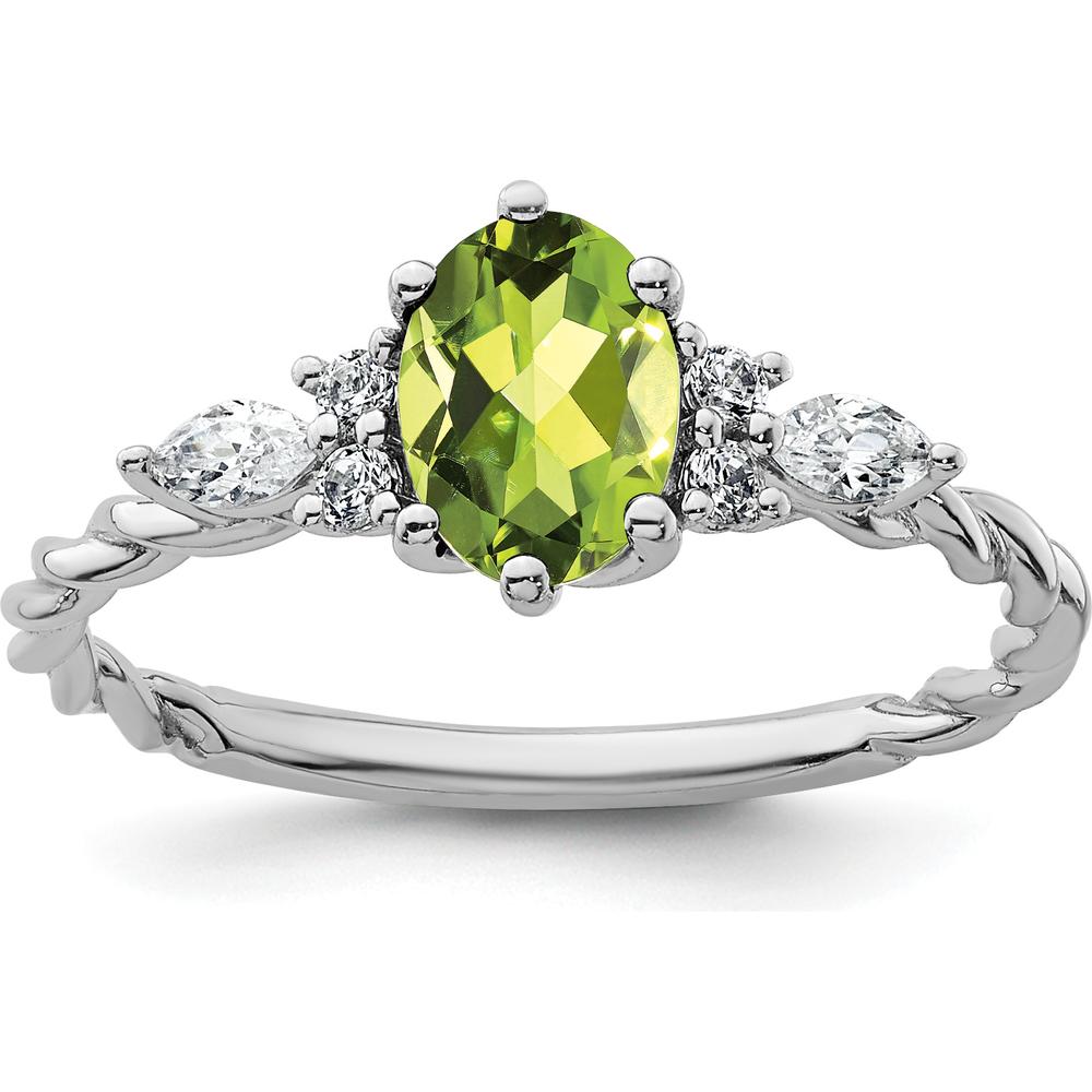 14K White Gold Polished Diamond and Peridot Twisted Ring - 0.40 Carat Total Diamond Weight, 1.6mm Band Width by 0