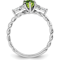 14K White Gold Polished Diamond and Peridot Twisted Ring - 0.40 Carat Total Diamond Weight, 1.6mm Band Width by 0