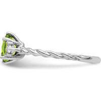 14K White Gold Polished Diamond and Peridot Twisted Ring - 0.40 Carat Total Diamond Weight, 1.6mm Band Width by 0