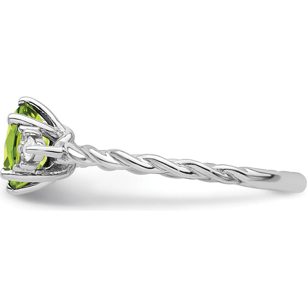 14K White Gold Polished Diamond and Peridot Twisted Ring - 0.40 Carat Total Diamond Weight, 1.6mm Band Width by 0