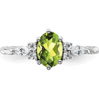14K White Gold Polished Diamond and Peridot Twisted Ring - 0.40 Carat Total Diamond Weight, 1.6mm Band Width by 0