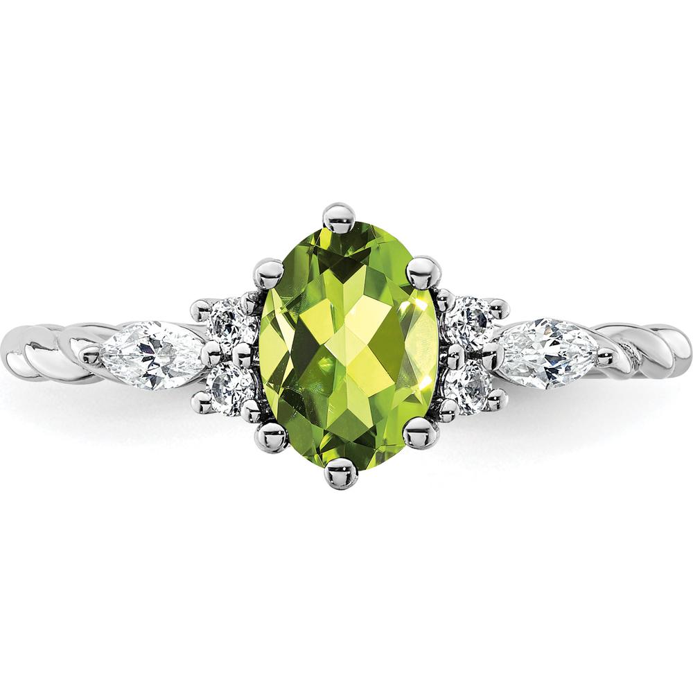 14K White Gold Polished Diamond and Peridot Twisted Ring - 0.40 Carat Total Diamond Weight, 1.6mm Band Width by 0