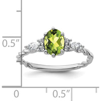 14K White Gold Polished Diamond and Peridot Twisted Ring - 0.40 Carat Total Diamond Weight, 1.6mm Band Width by 0