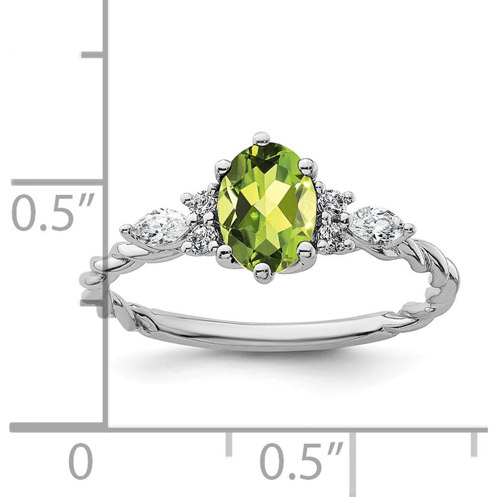 14K White Gold Polished Diamond and Peridot Twisted Ring - 0.40 Carat Total Diamond Weight, 1.6mm Band Width by 0