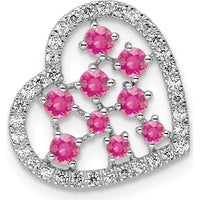 14K White Gold Polished Diamond and Pink Tourmaline Heart Pendant - 0.18 Carat Diamond, 0.69 Carat Pink Tourmaline by Oro Pregiato