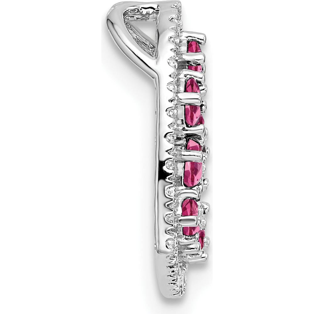 14K White Gold Polished Diamond and Pink Tourmaline Heart Pendant - 0.18 Carat Diamond, 0.69 Carat Pink Tourmaline by Oro Pregiato