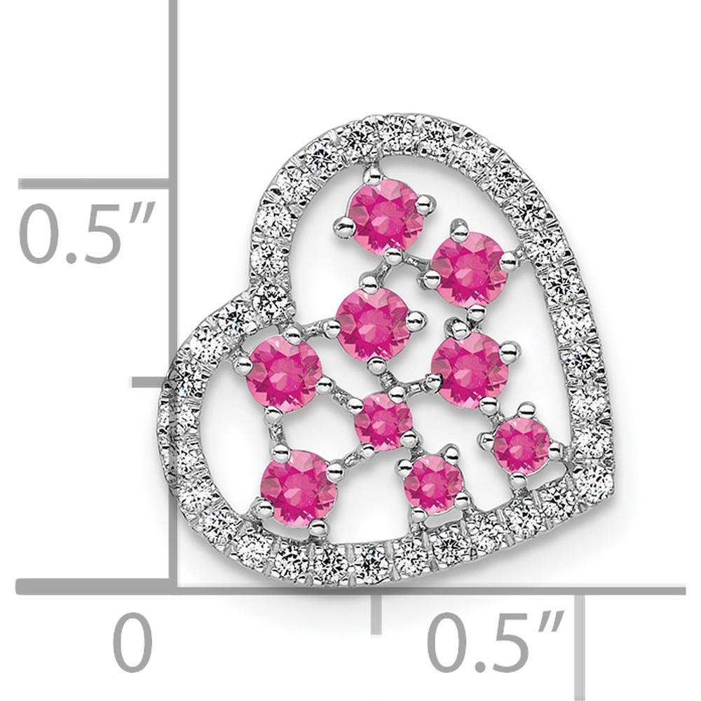 14K White Gold Polished Diamond and Pink Tourmaline Heart Pendant - 0.18 Carat Diamond, 0.69 Carat Pink Tourmaline by Oro Pregiato