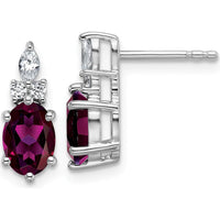 14K White Gold Polished Diamond and Rhodolite Garnet Twisted Drop Earrings - 0.12 Carat Total Garnet Weight, 0.068 Carat Total Diamond Weight by Oro Pregiato