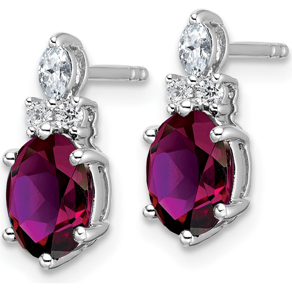 14K White Gold Polished Diamond and Rhodolite Garnet Twisted Drop Earrings - 0.12 Carat Total Garnet Weight, 0.068 Carat Total Diamond Weight by Oro Pregiato
