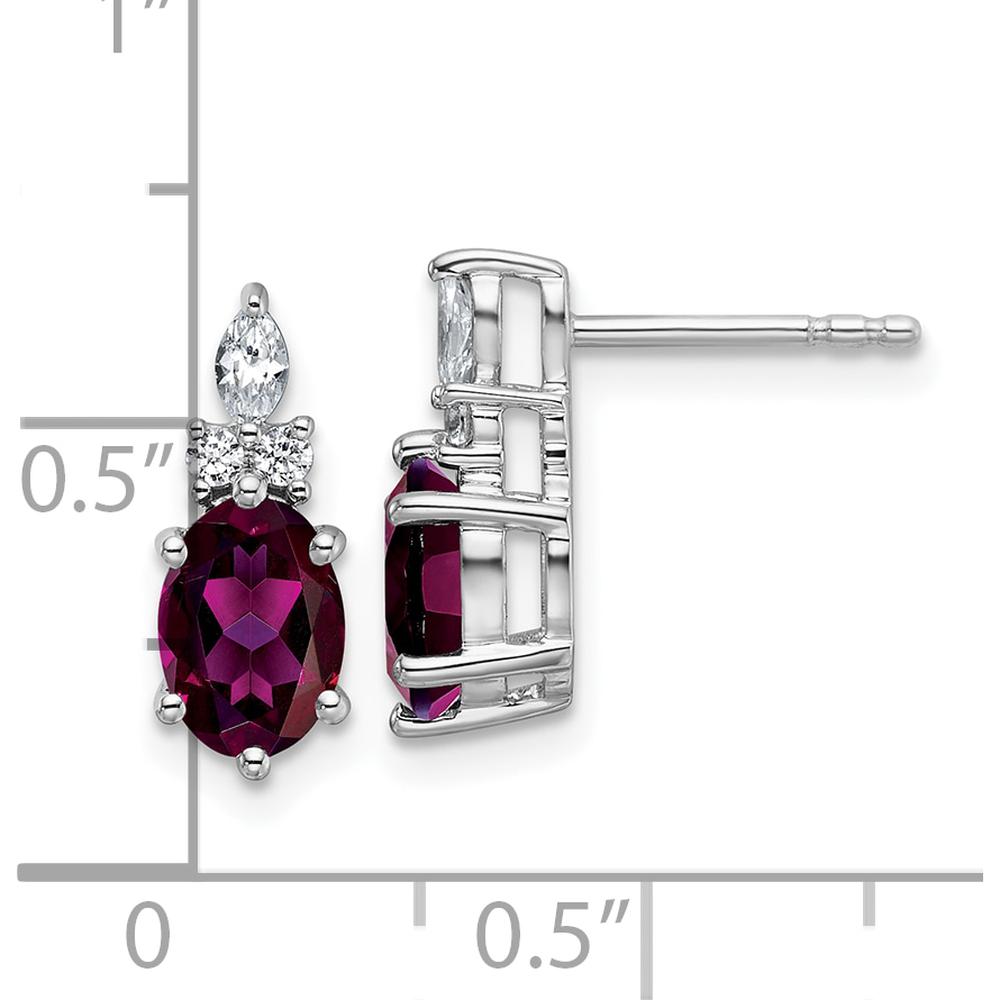 14K White Gold Polished Diamond and Rhodolite Garnet Twisted Drop Earrings - 0.12 Carat Total Garnet Weight, 0.068 Carat Total Diamond Weight by Oro Pregiato