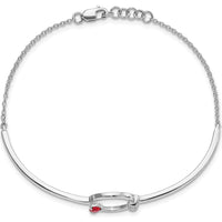 14K White Gold Polished Diamond and Ruby Circle Half-Bangle 7" Bracelet with 0.5" Extender - 1/10 Carat Total Diamond Weight by Monteluci Fine Jewelry
