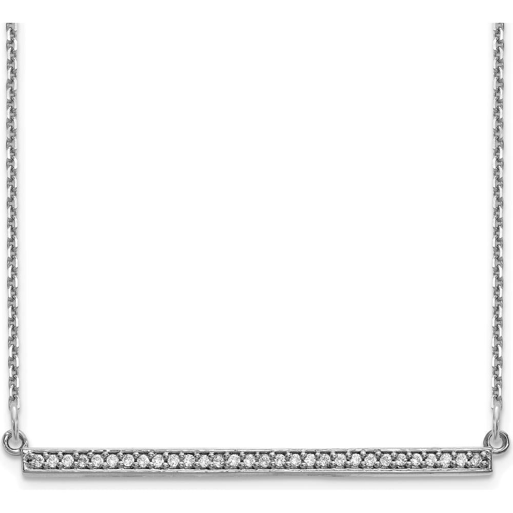 14K White Gold Polished Diamond Bar Necklace with 1/8 Carat of Round Diamonds - 18" by Oro Pregiato