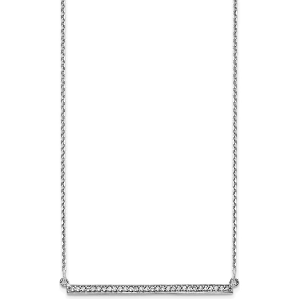14K White Gold Polished Diamond Bar Necklace with 1/8 Carat of Round Diamonds - 18" by Oro Pregiato