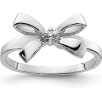 14K White Gold Polished Diamond Bow Ring Mounting - 0.02 Carat Diamond by Oro Pregiato