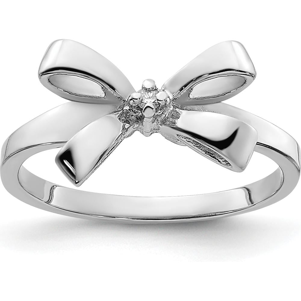 14K White Gold Polished Diamond Bow Ring Mounting - 0.02 Carat Diamond by Oro Pregiato